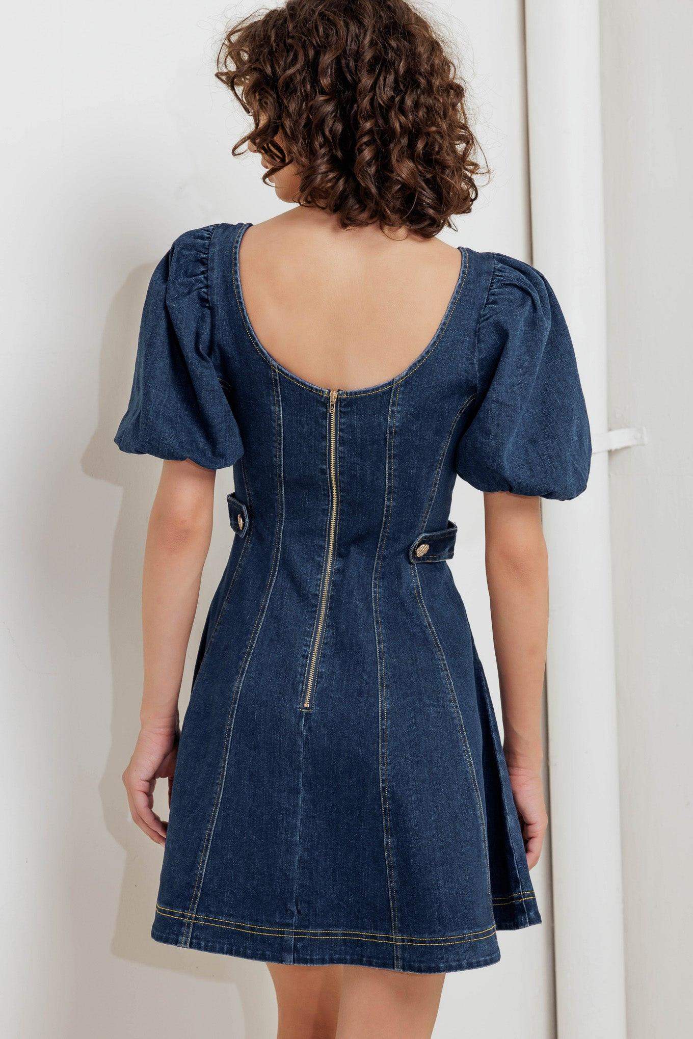 PUFF & PLAY DENIM MINI DRESS - Flying Tomato - Flyclothing LLC