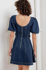 PUFF & PLAY DENIM MINI DRESS - Flying Tomato - Flyclothing LLC