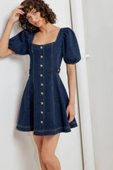 PUFF & PLAY DENIM MINI DRESS - Flying Tomato - Flyclothing LLC