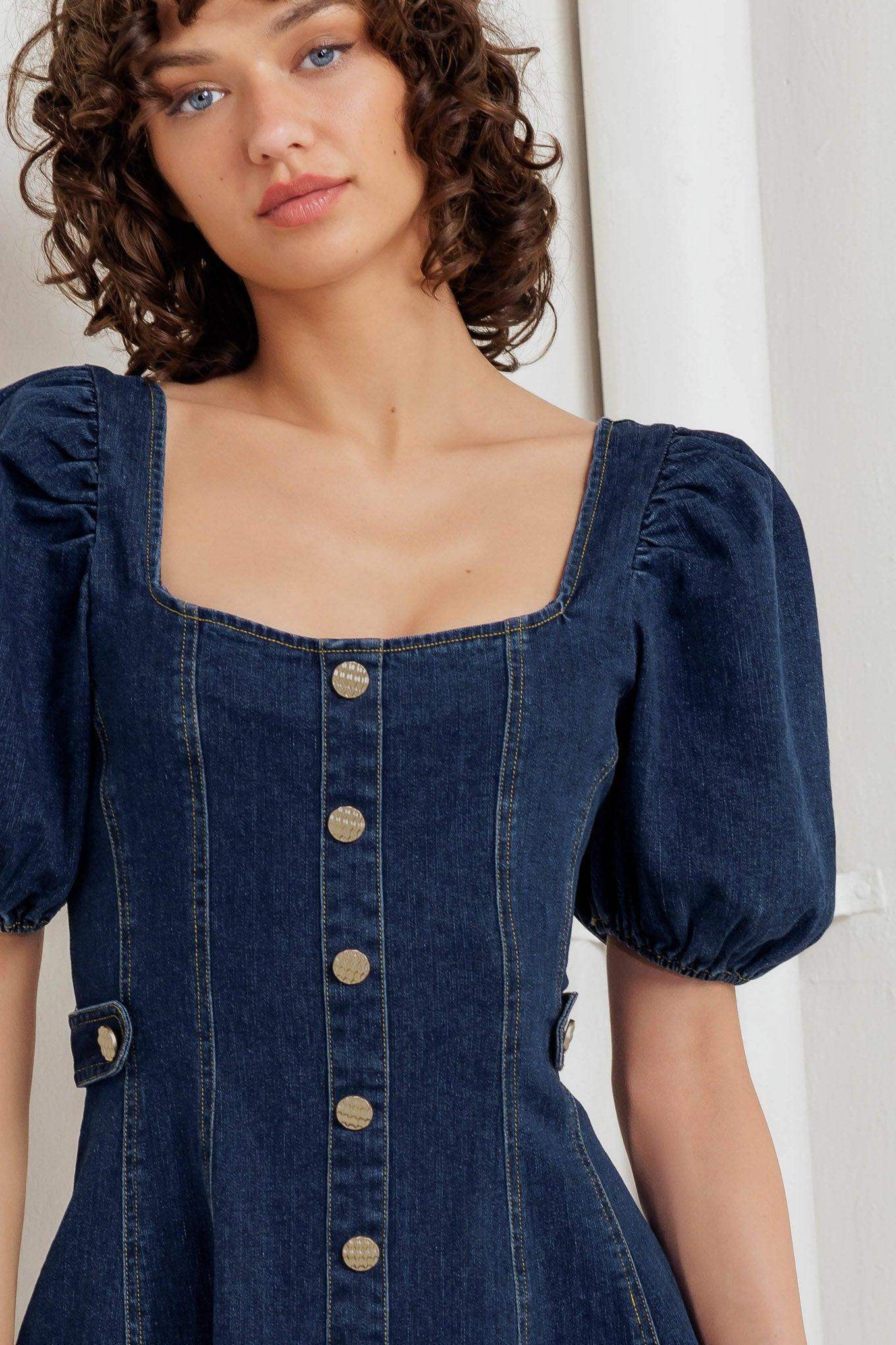 PUFF & PLAY DENIM MINI DRESS - Flying Tomato - Flyclothing LLC