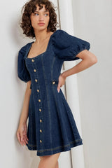 PUFF & PLAY DENIM MINI DRESS - Flying Tomato - Flyclothing LLC