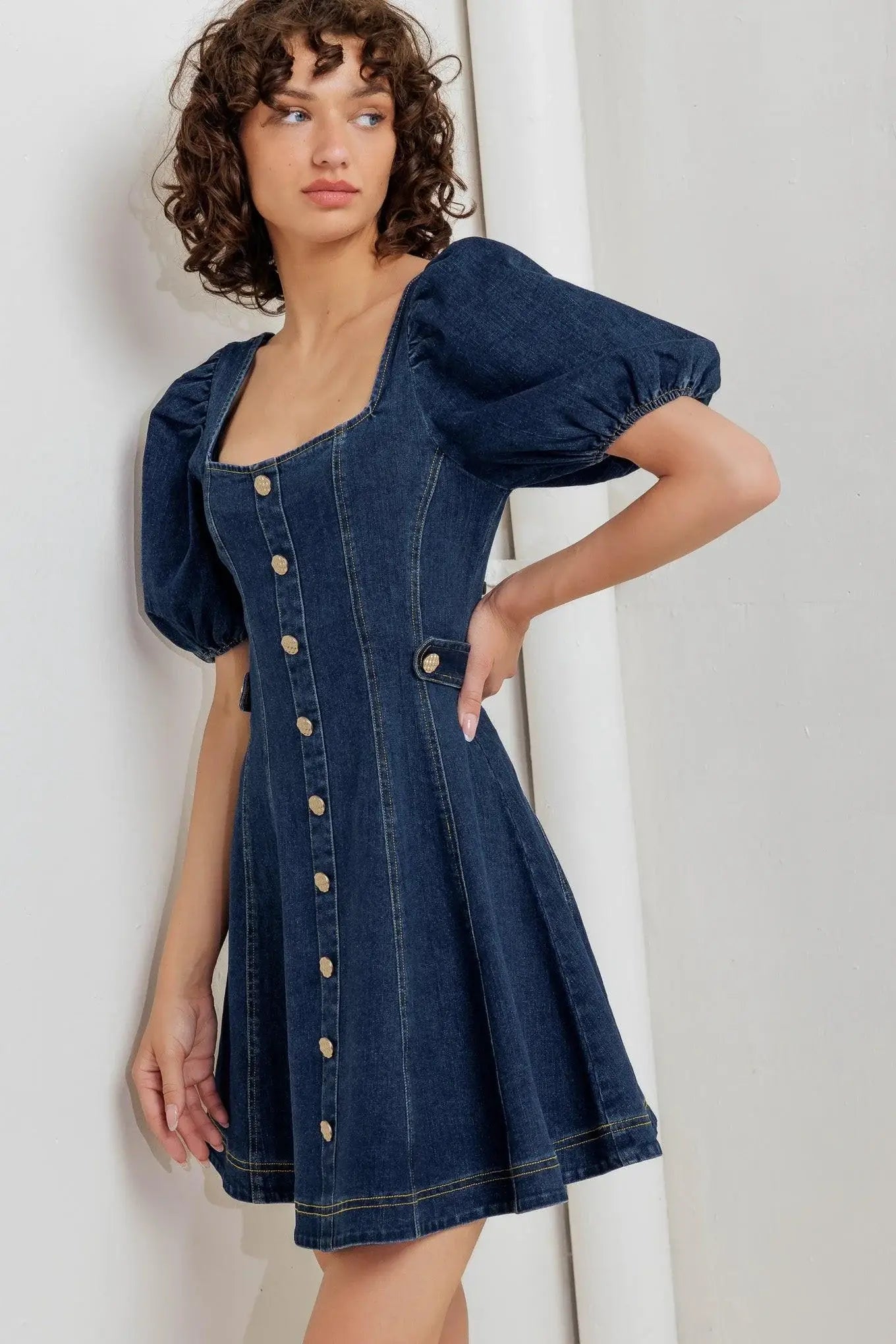 PUFF & PLAY DENIM MINI DRESS - Flying Tomato - Flyclothing LLC