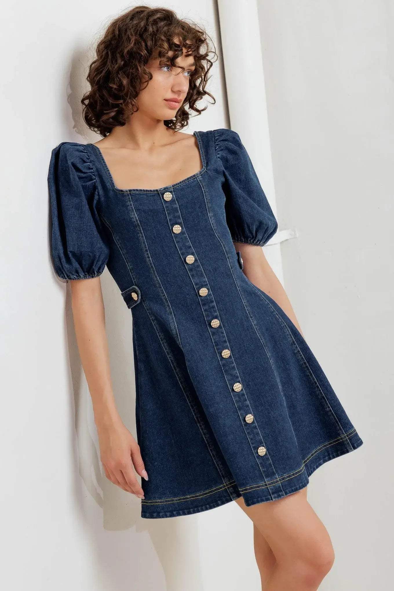 PUFF & PLAY DENIM MINI DRESS - Flying Tomato - Flyclothing LLC