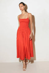MOVE WITH INTENTION RED WOVEN MIDI DRESS - Flying Tomato - Flyclothing LLC