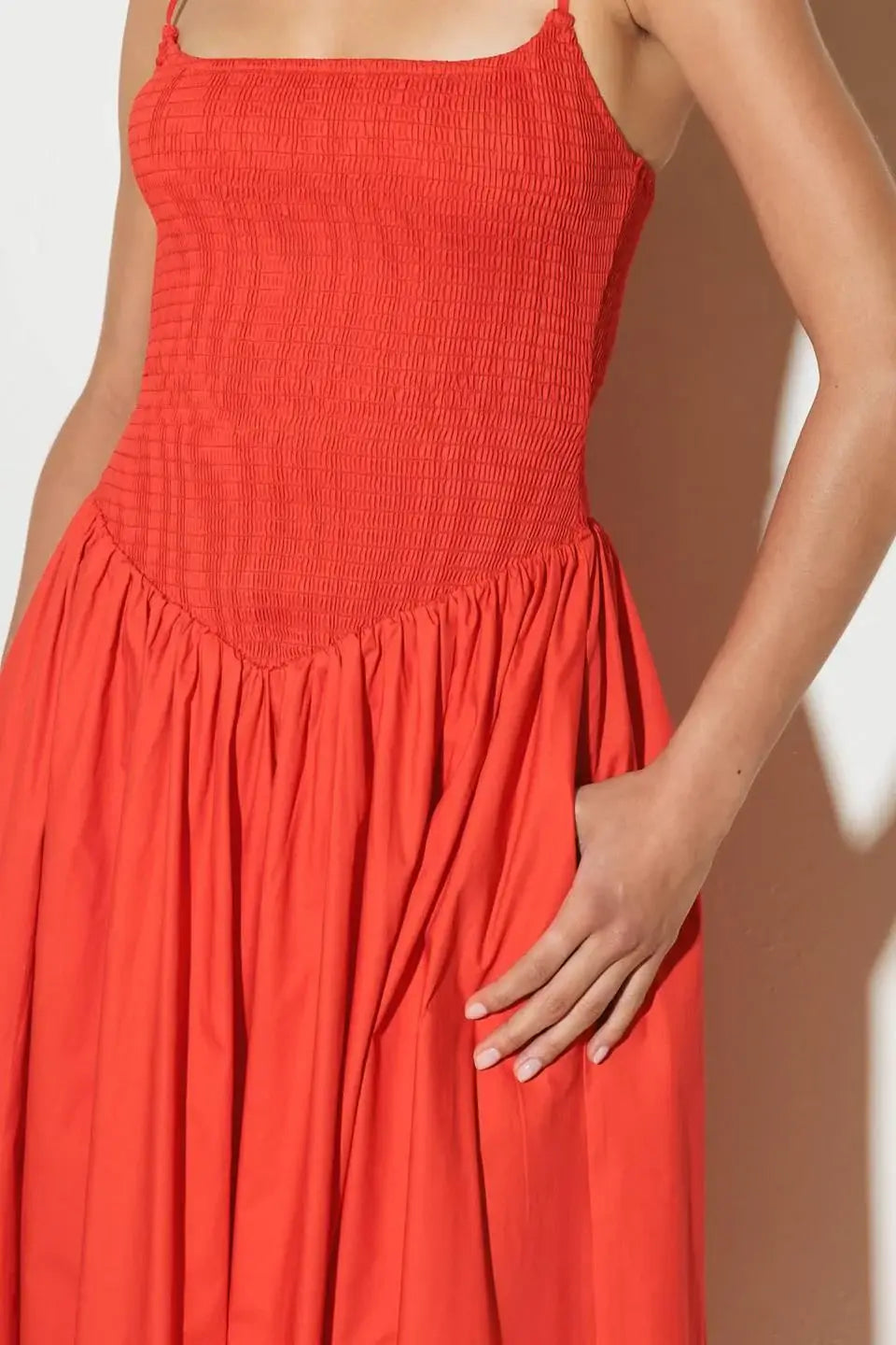 MOVE WITH INTENTION RED WOVEN MIDI DRESS - Flying Tomato - Flyclothing LLC