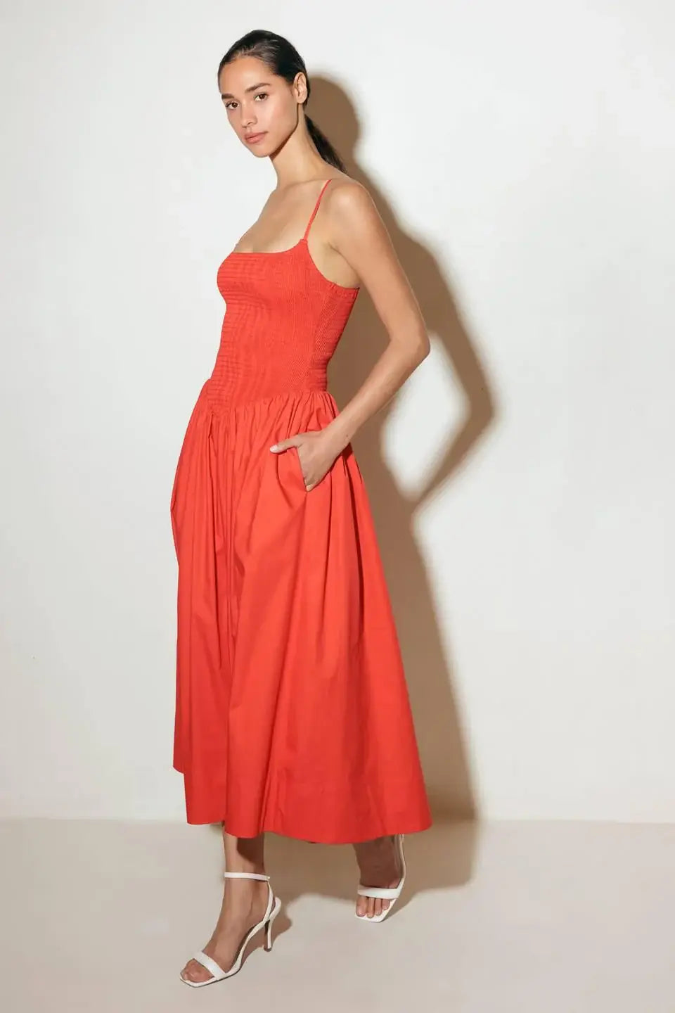 MOVE WITH INTENTION RED WOVEN MIDI DRESS - Flying Tomato - Flyclothing LLC