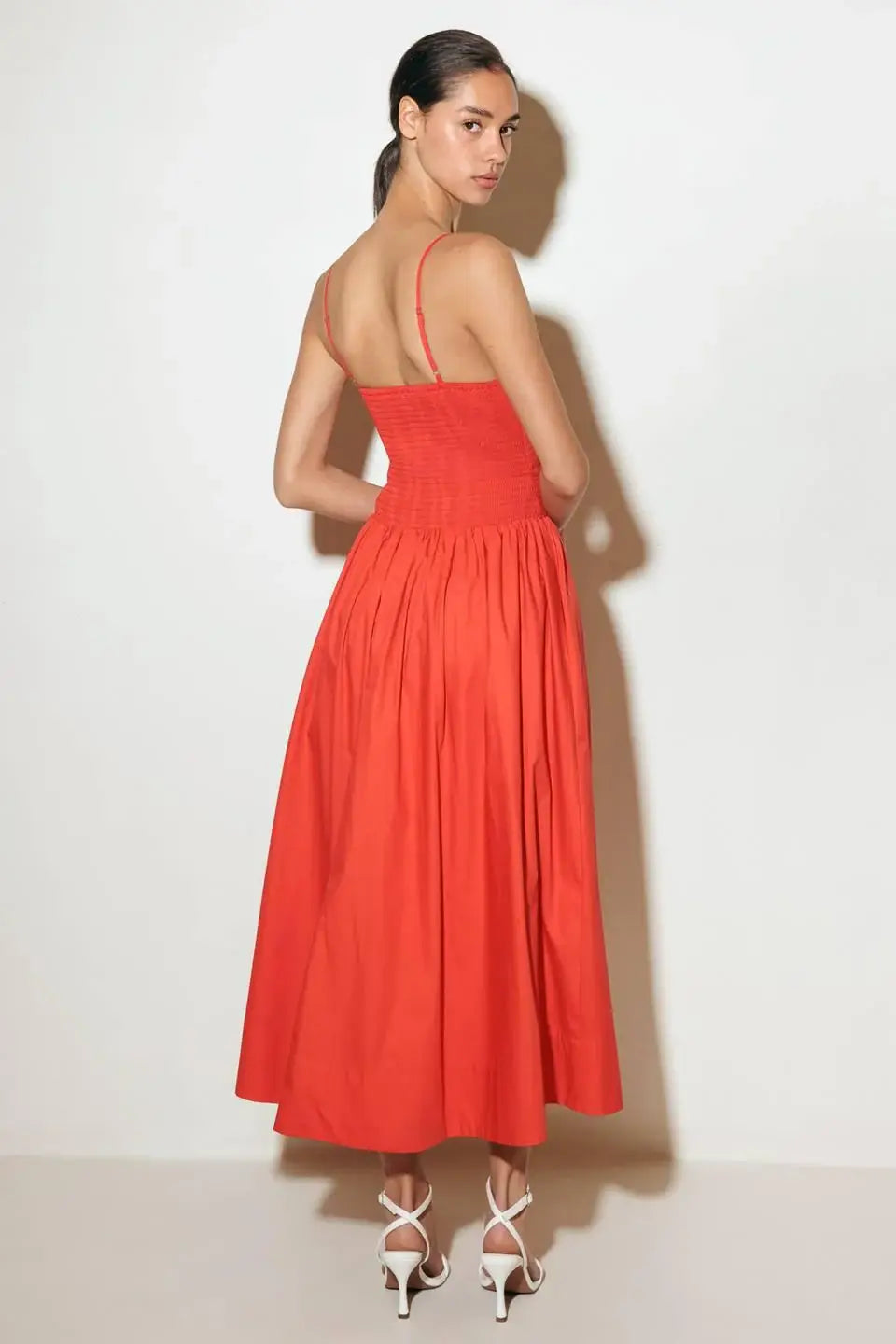 MOVE WITH INTENTION RED WOVEN MIDI DRESS - Flying Tomato - Flyclothing LLC