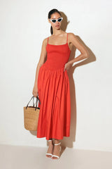 MOVE WITH INTENTION RED WOVEN MIDI DRESS - Flying Tomato - Flyclothing LLC