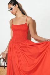 MOVE WITH INTENTION RED WOVEN MIDI DRESS - Flying Tomato - Flyclothing LLC