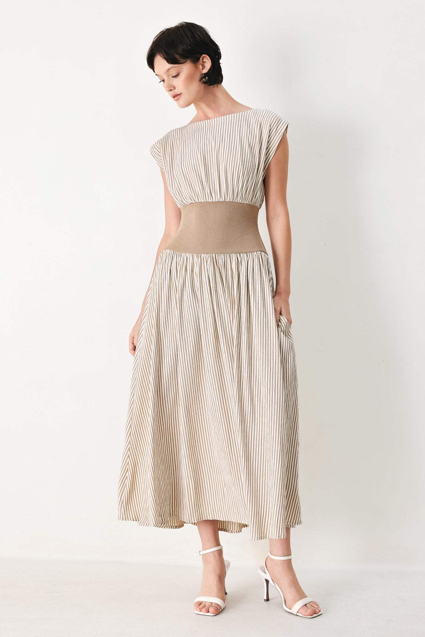 HAMPTONS MORNING STRIPE WOVEN MIDI DRESS - Flying Tomato - Flyclothing LLC