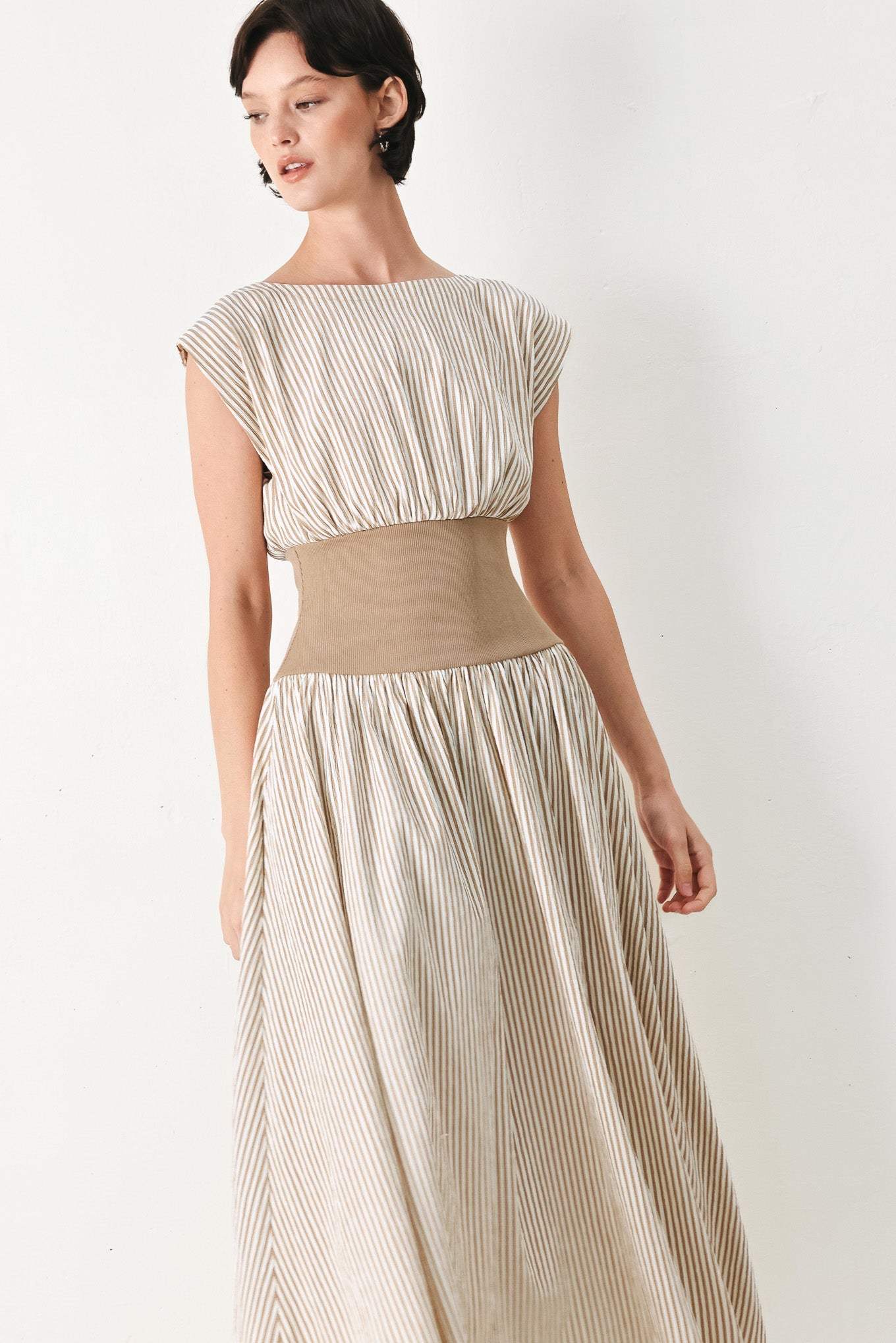 HAMPTONS MORNING STRIPE WOVEN MIDI DRESS - Flying Tomato - Flyclothing LLC
