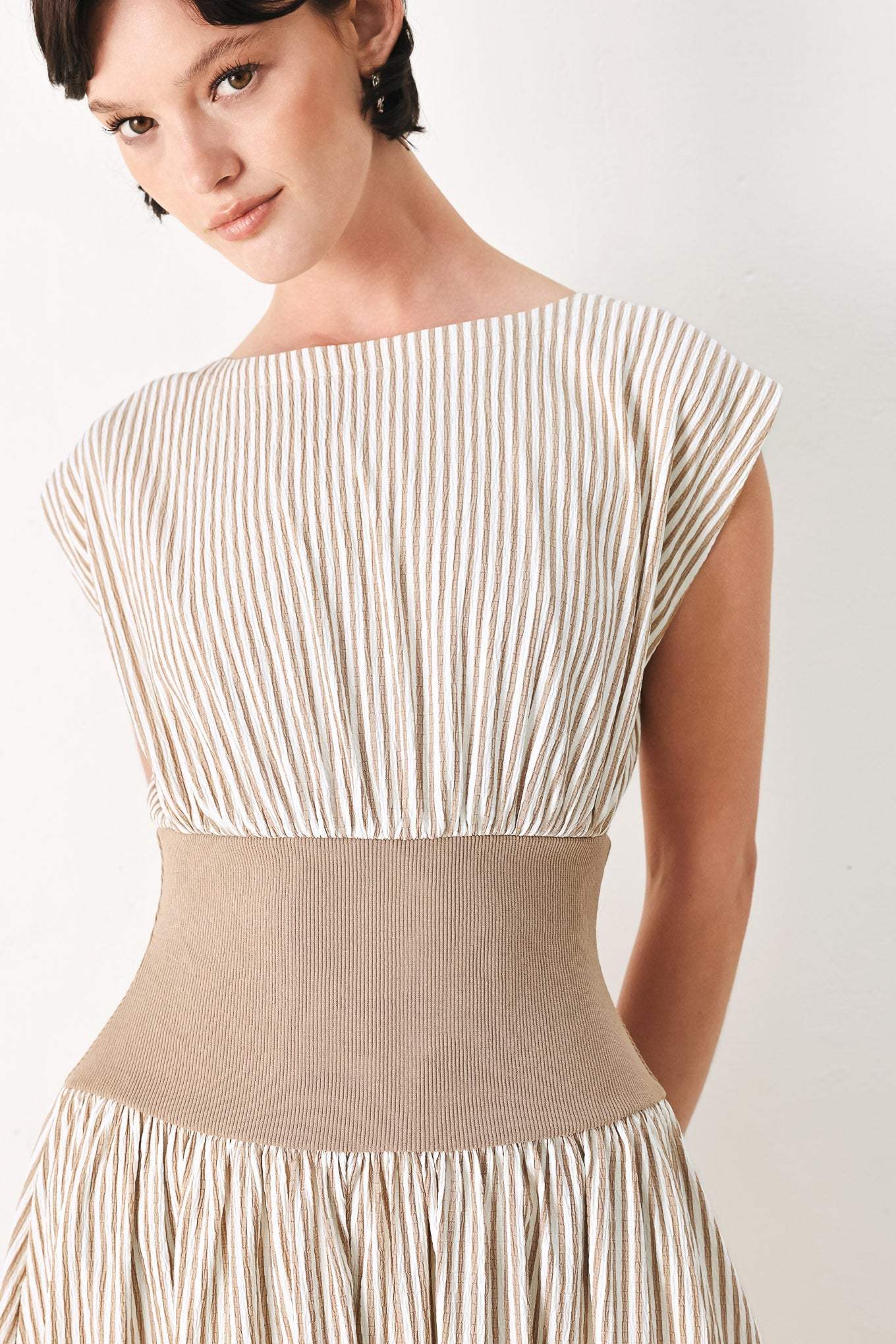 HAMPTONS MORNING STRIPE WOVEN MIDI DRESS - Flying Tomato - Flyclothing LLC