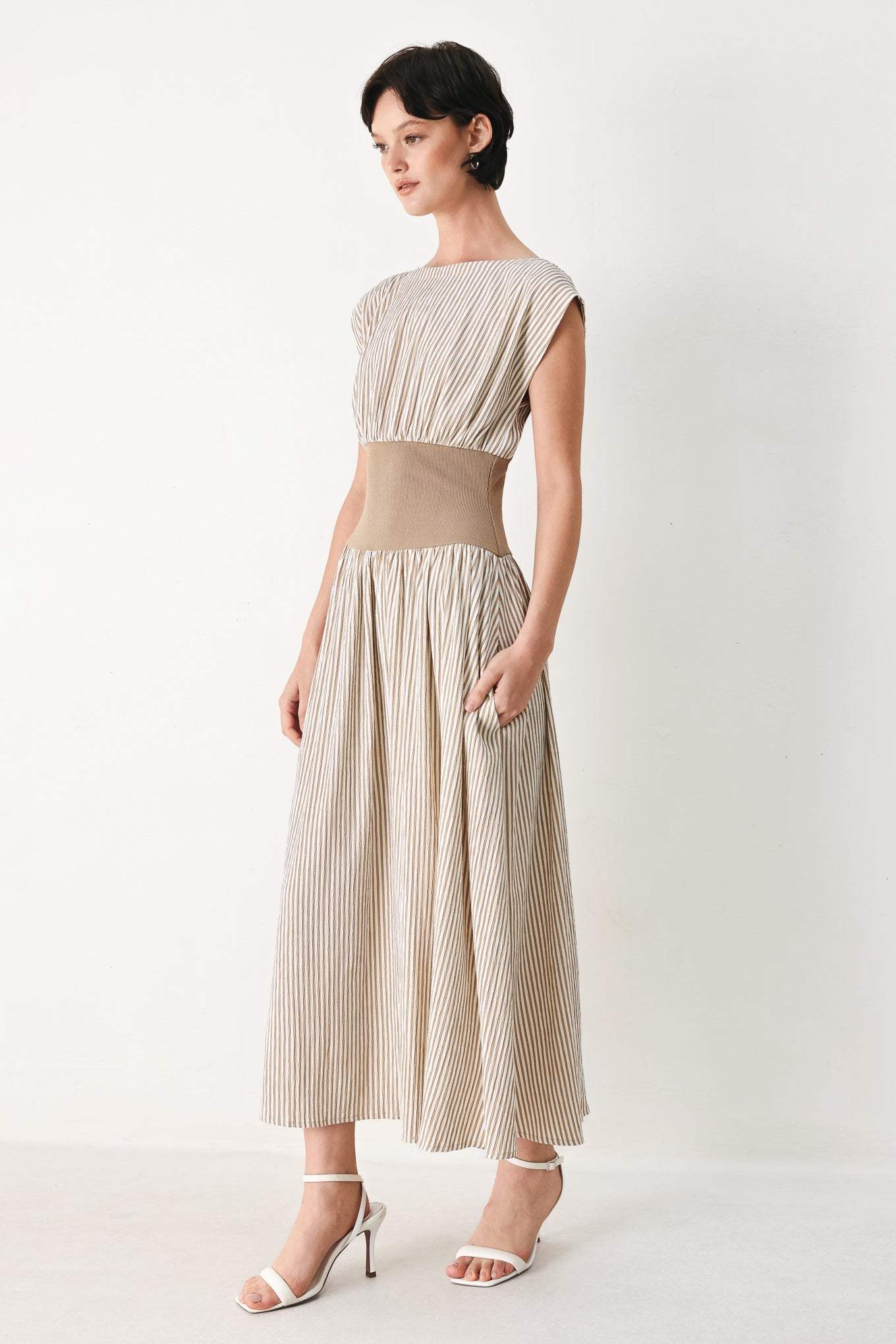 HAMPTONS MORNING STRIPE WOVEN MIDI DRESS - Flying Tomato - Flyclothing LLC