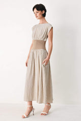 HAMPTONS MORNING STRIPE WOVEN MIDI DRESS - Flying Tomato - Flyclothing LLC