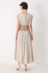 HAMPTONS MORNING STRIPE WOVEN MIDI DRESS - Flying Tomato - Flyclothing LLC