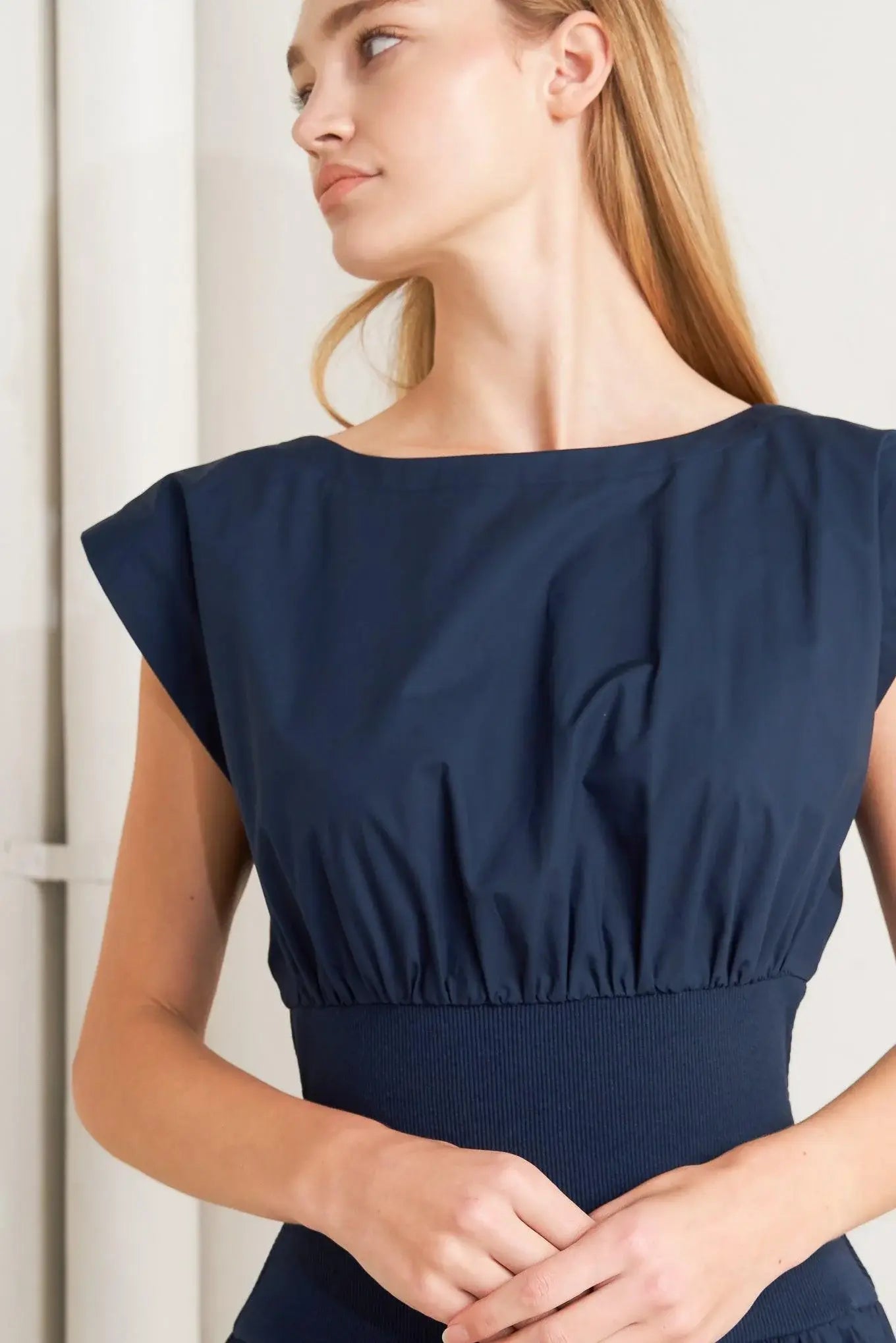 DREAMWEAVER ROMANTIC NAVY WOVEN MIDI DRESS - Flying Tomato - Flyclothing LLC