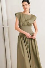 DREAMWEAVER ROMANTIC OLIVE WOVEN MIDI DRESS - Flying Tomato - Flyclothing LLC