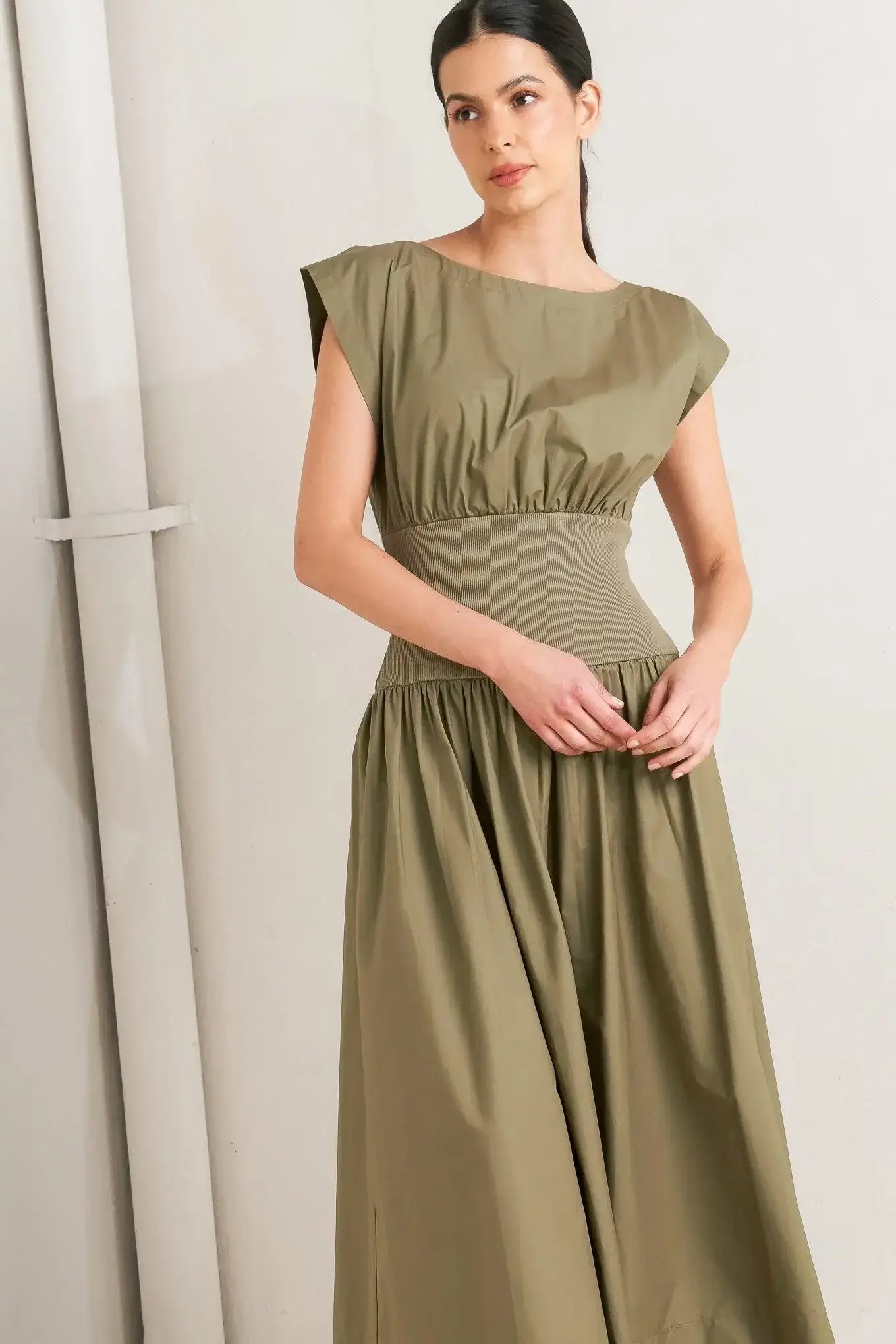 DREAMWEAVER ROMANTIC OLIVE WOVEN MIDI DRESS - Flying Tomato - Flyclothing LLC