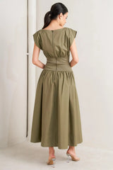 DREAMWEAVER ROMANTIC OLIVE WOVEN MIDI DRESS - Flying Tomato - Flyclothing LLC