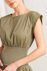 DREAMWEAVER ROMANTIC OLIVE WOVEN MIDI DRESS - Flying Tomato - Flyclothing LLC
