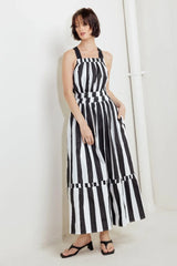 LUXE LINEAR STRIPED WOVEN MIDI DRESS - Flying Tomato - Flyclothing LLC