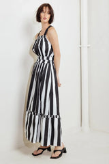 LUXE LINEAR STRIPED WOVEN MIDI DRESS - Flying Tomato - Flyclothing LLC