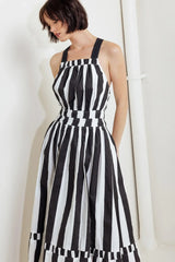 LUXE LINEAR STRIPED WOVEN MIDI DRESS - Flying Tomato - Flyclothing LLC