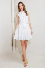 LEAF KISS WHITE WOVEN EYELET MINI DRESS - Flying Tomato - Flyclothing LLC