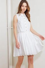 LEAF KISS WHITE WOVEN EYELET MINI DRESS - Flying Tomato - Flyclothing LLC