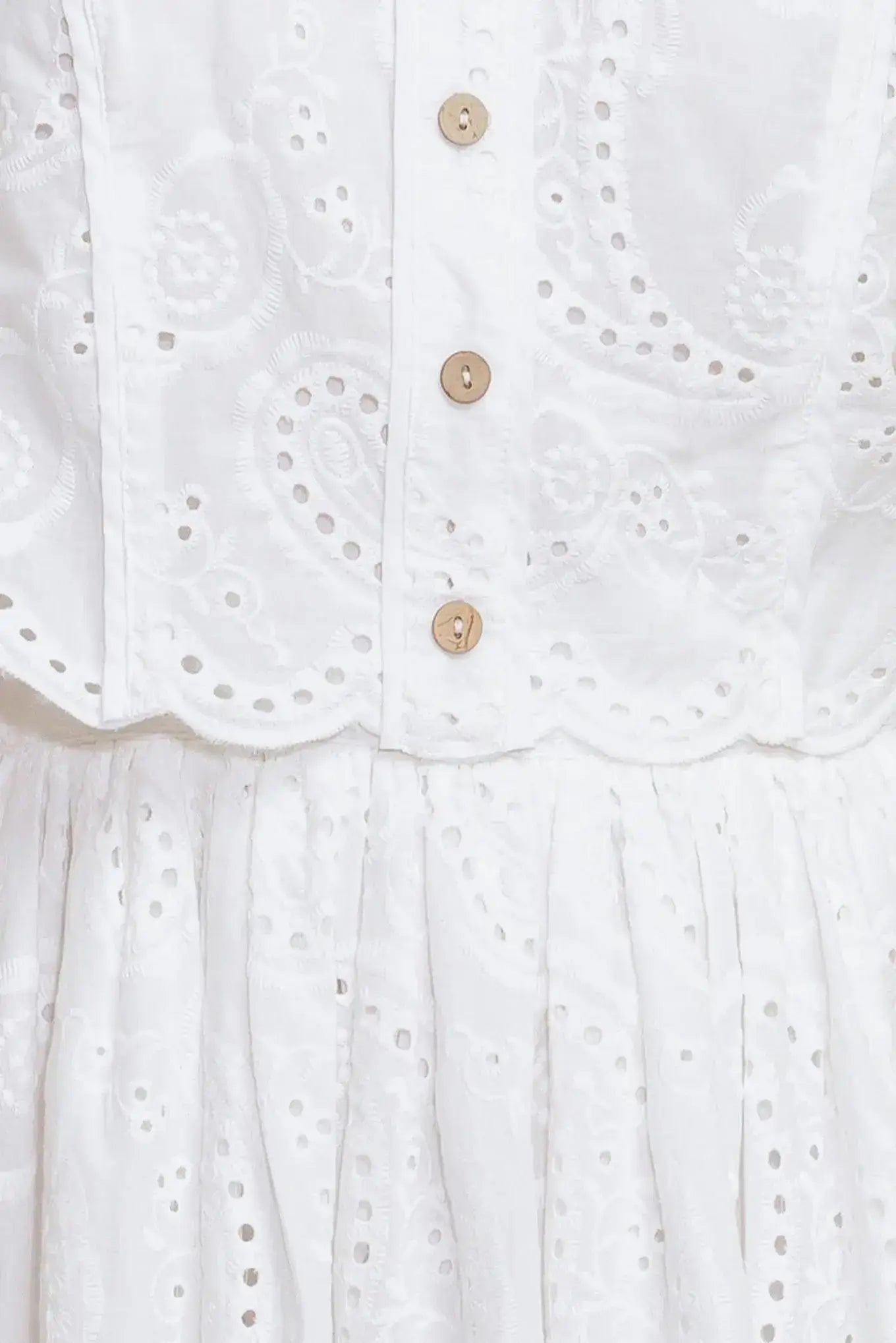 LEAF KISS WHITE WOVEN EYELET MINI DRESS - Flying Tomato - Flyclothing LLC