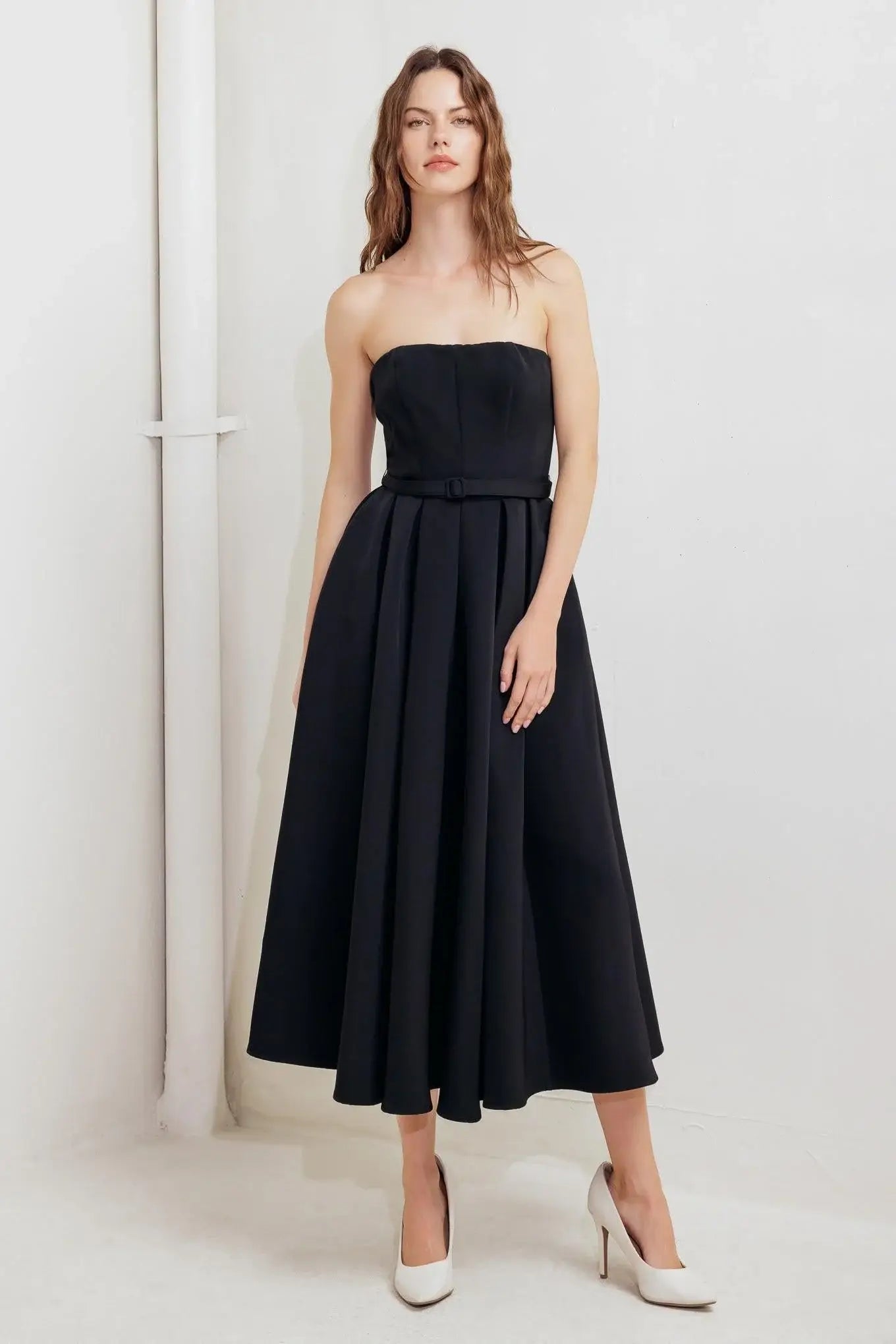 BLACK TIE MUSE WOVEN MIDI DRESS - Flying Tomato - Flyclothing LLC