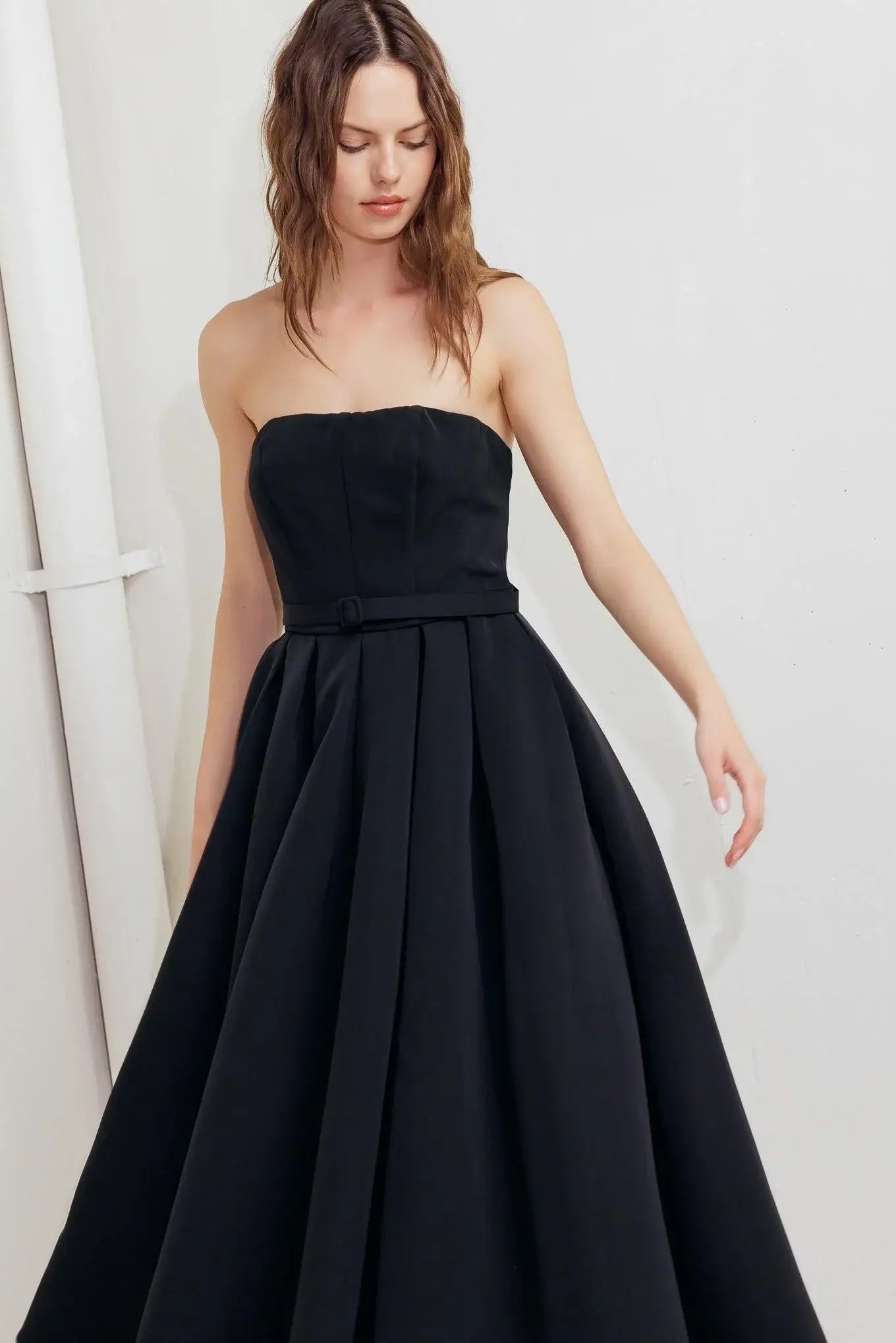 BLACK TIE MUSE WOVEN MIDI DRESS - Flying Tomato - Flyclothing LLC