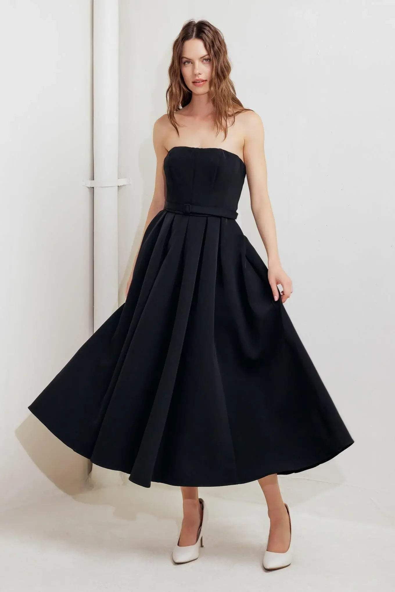 BLACK TIE MUSE WOVEN MIDI DRESS - Flying Tomato - Flyclothing LLC