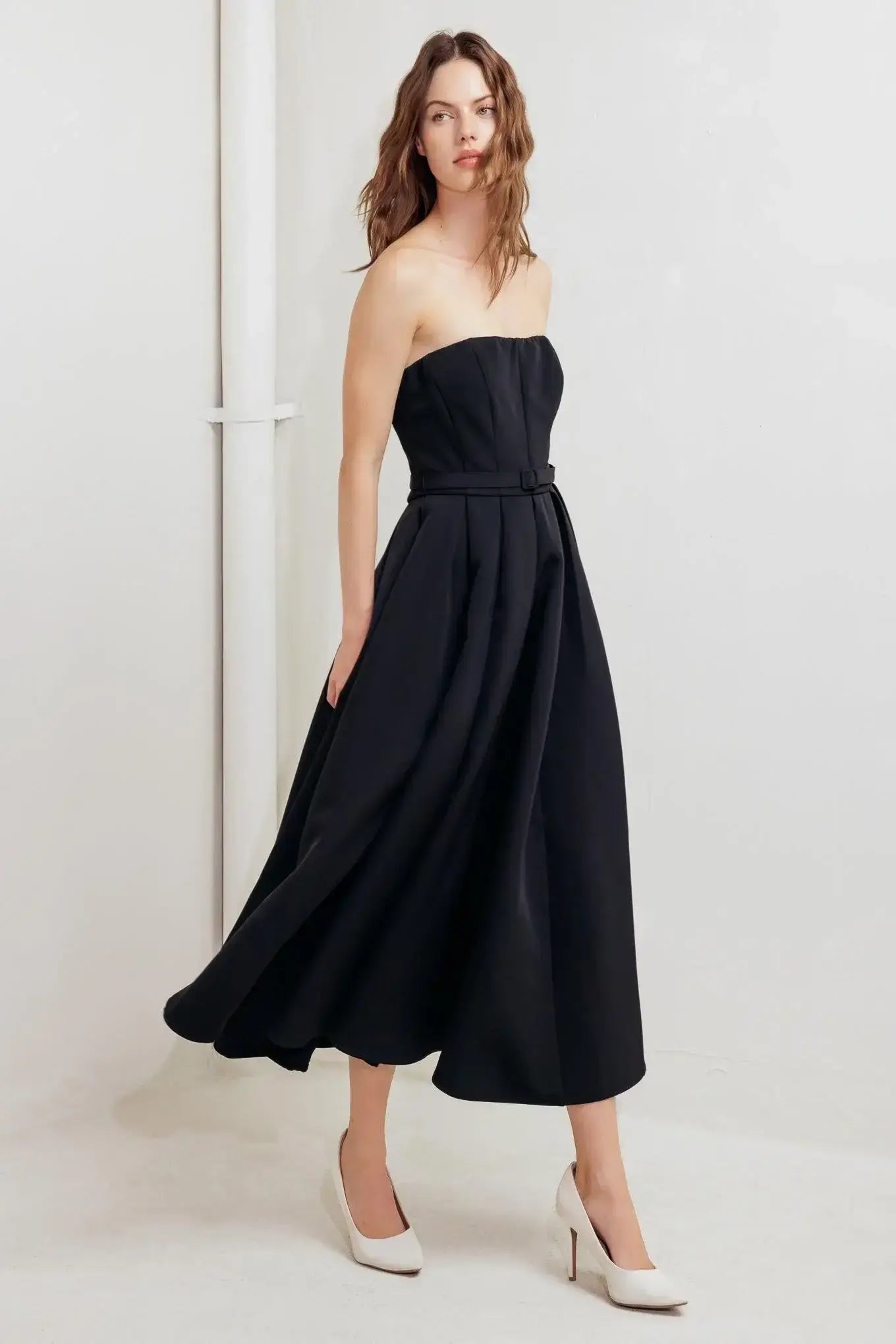 BLACK TIE MUSE WOVEN MIDI DRESS - Flying Tomato - Flyclothing LLC