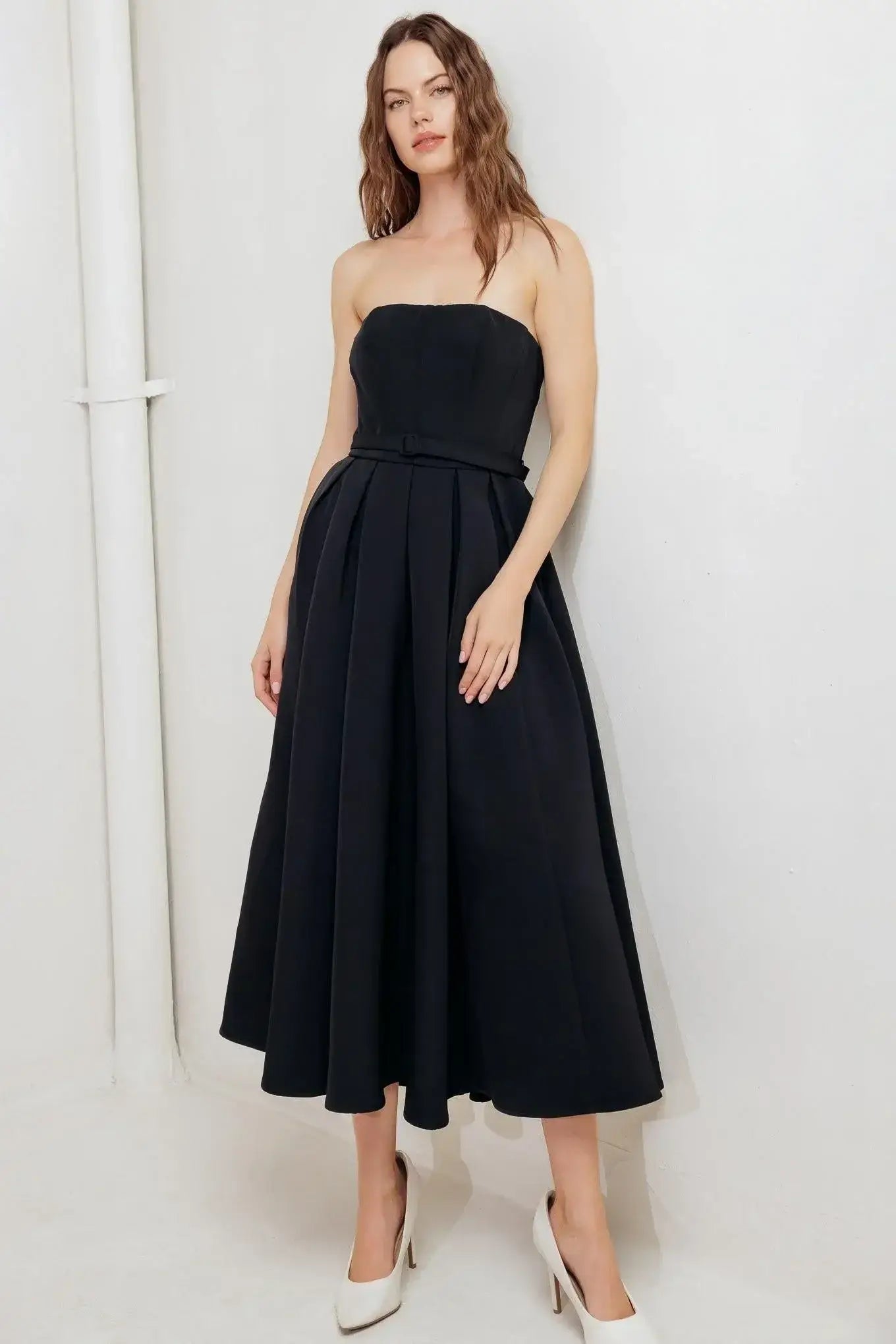 BLACK TIE MUSE WOVEN MIDI DRESS - Flying Tomato - Flyclothing LLC