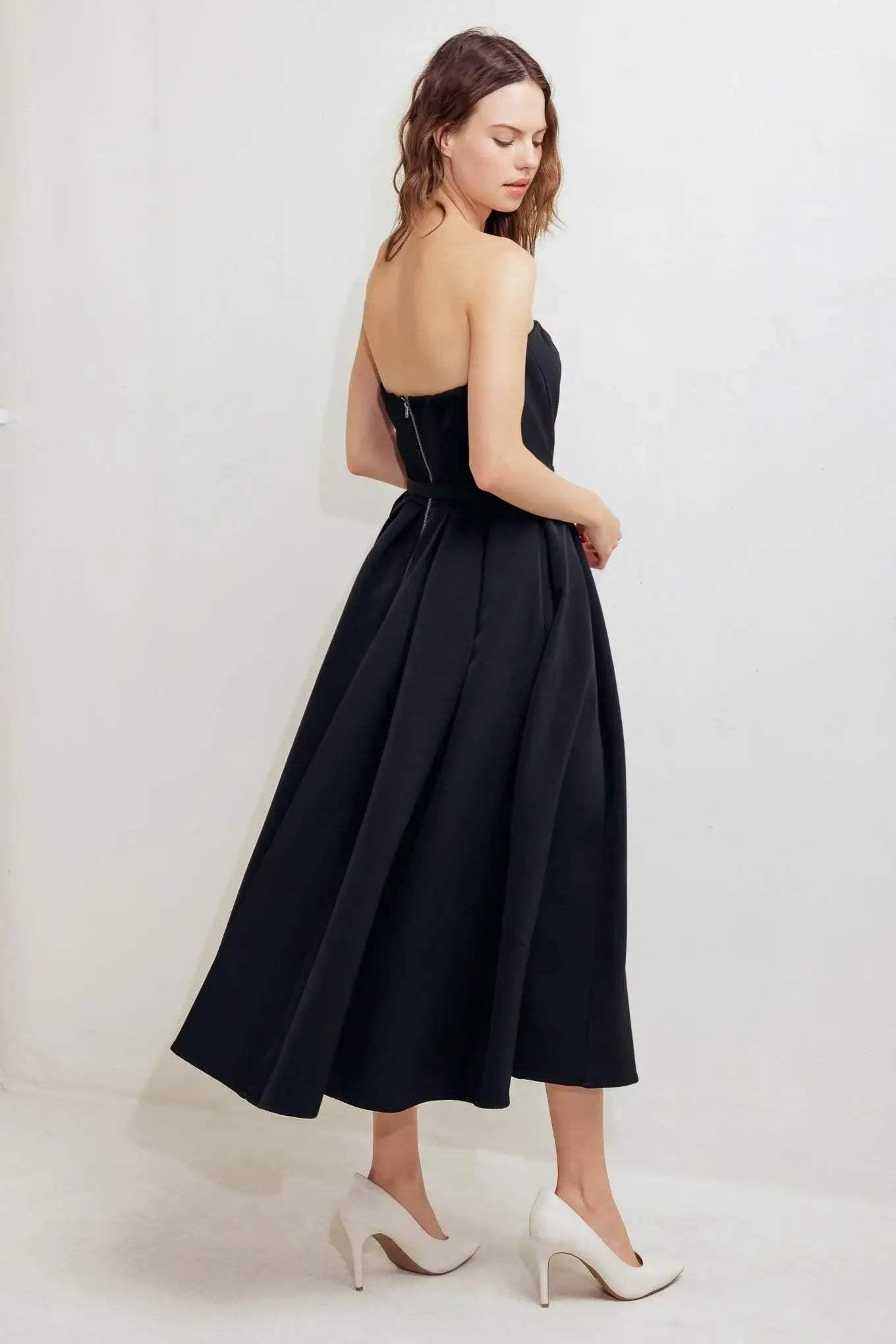 BLACK TIE MUSE WOVEN MIDI DRESS - Flying Tomato - Flyclothing LLC