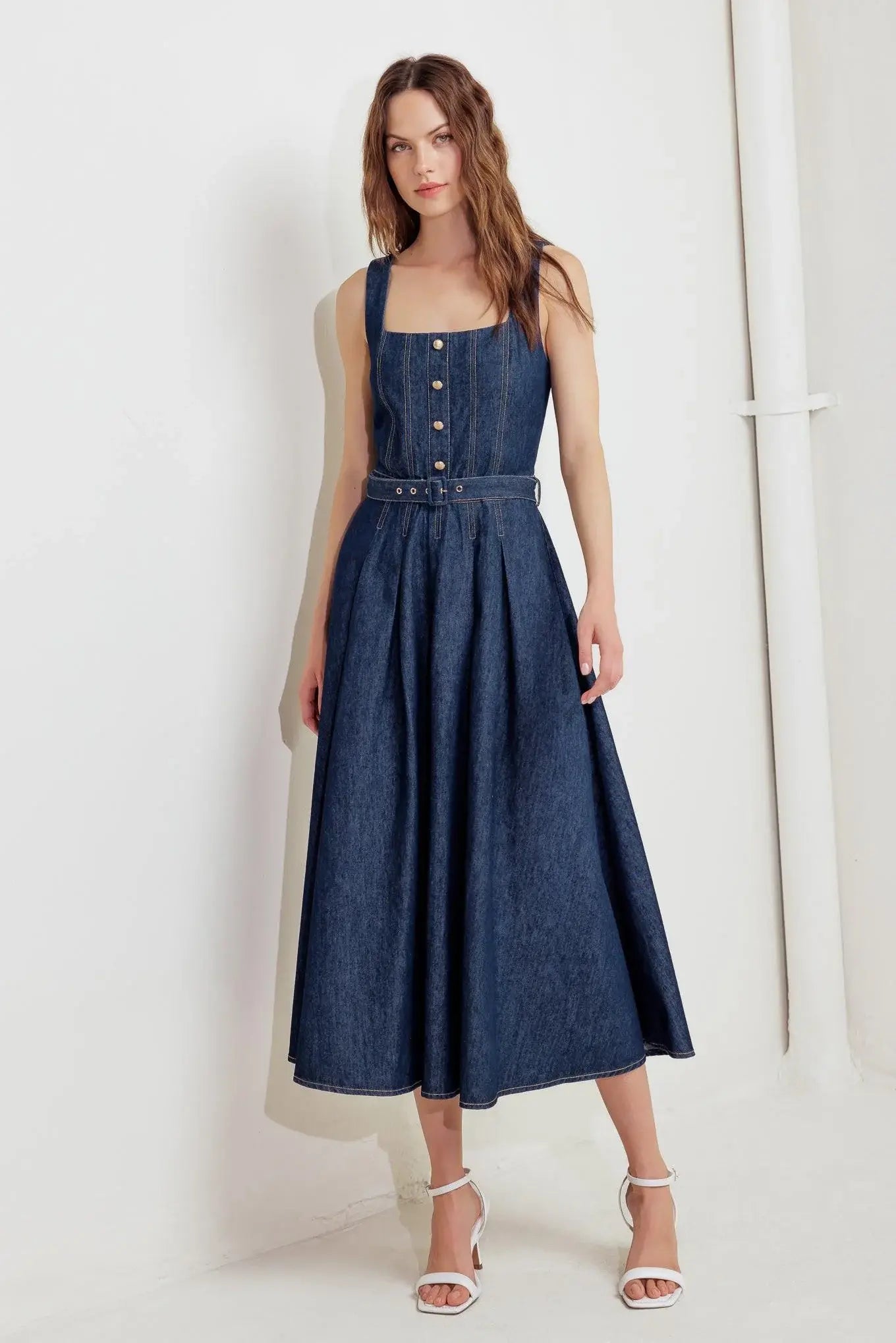 MOONLIGHT SERENADE DENIM MIDI DRESS - Flying Tomato - Flyclothing LLC
