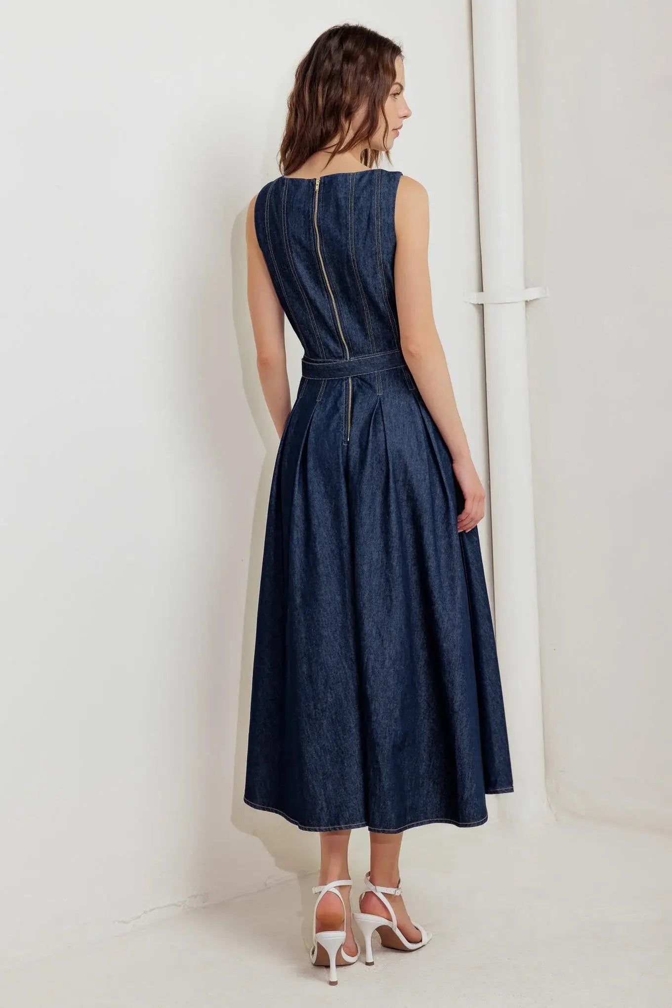 MOONLIGHT SERENADE DENIM MIDI DRESS - Flying Tomato - Flyclothing LLC