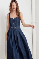 MOONLIGHT SERENADE DENIM MIDI DRESS - Flying Tomato - Flyclothing LLC