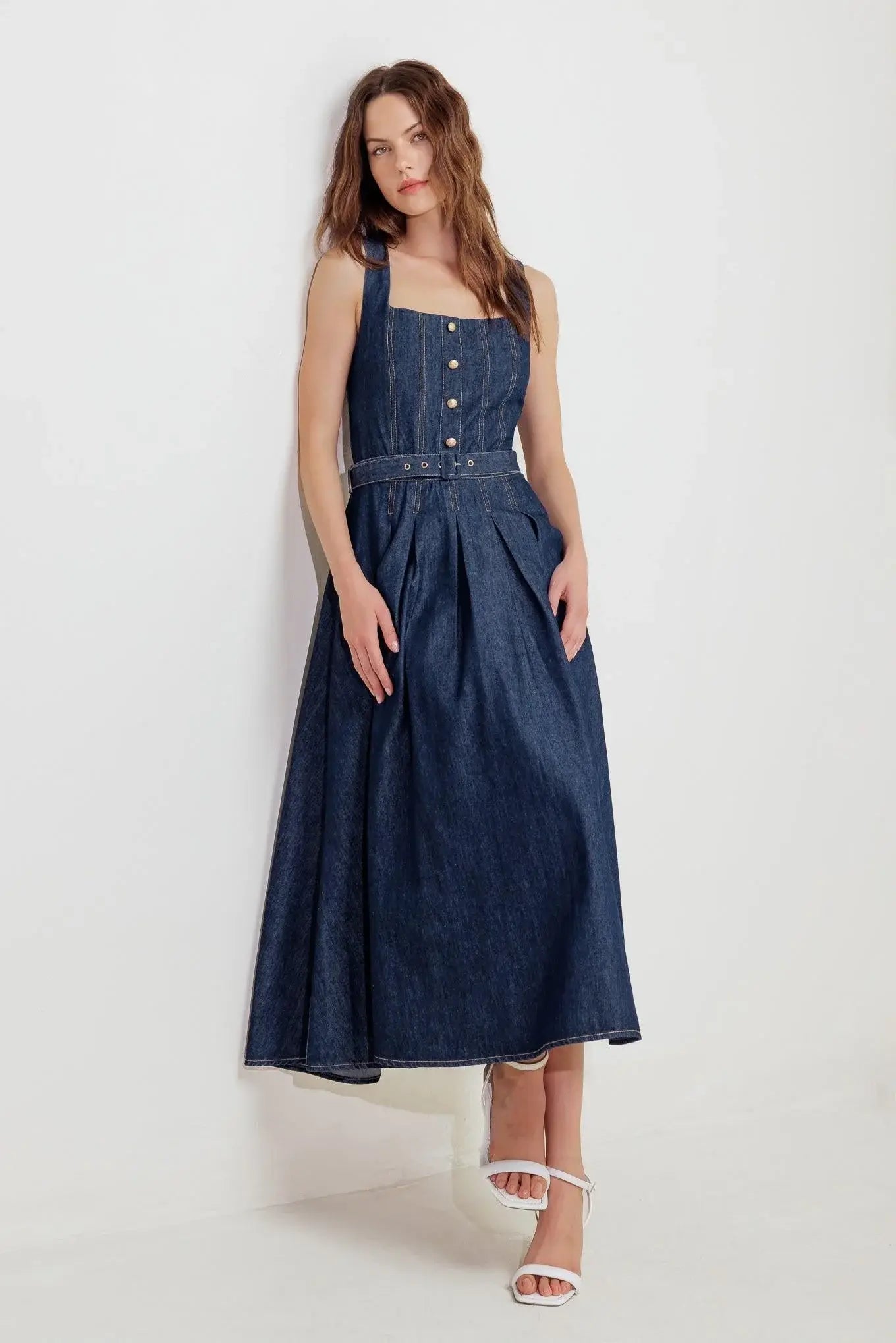 MOONLIGHT SERENADE DENIM MIDI DRESS - Flying Tomato - Flyclothing LLC