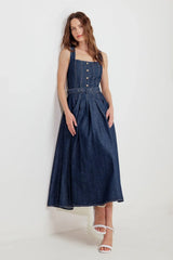 MOONLIGHT SERENADE DENIM MIDI DRESS - Flying Tomato - Flyclothing LLC