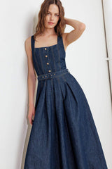MOONLIGHT SERENADE DENIM MIDI DRESS - Flying Tomato - Flyclothing LLC