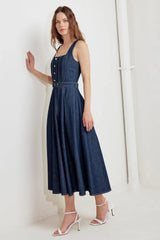 MOONLIGHT SERENADE DENIM MIDI DRESS - Flying Tomato - Flyclothing LLC