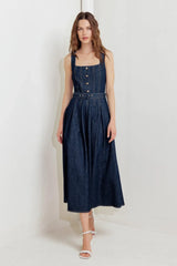 MOONLIGHT SERENADE DENIM MIDI DRESS - Flying Tomato - Flyclothing LLC