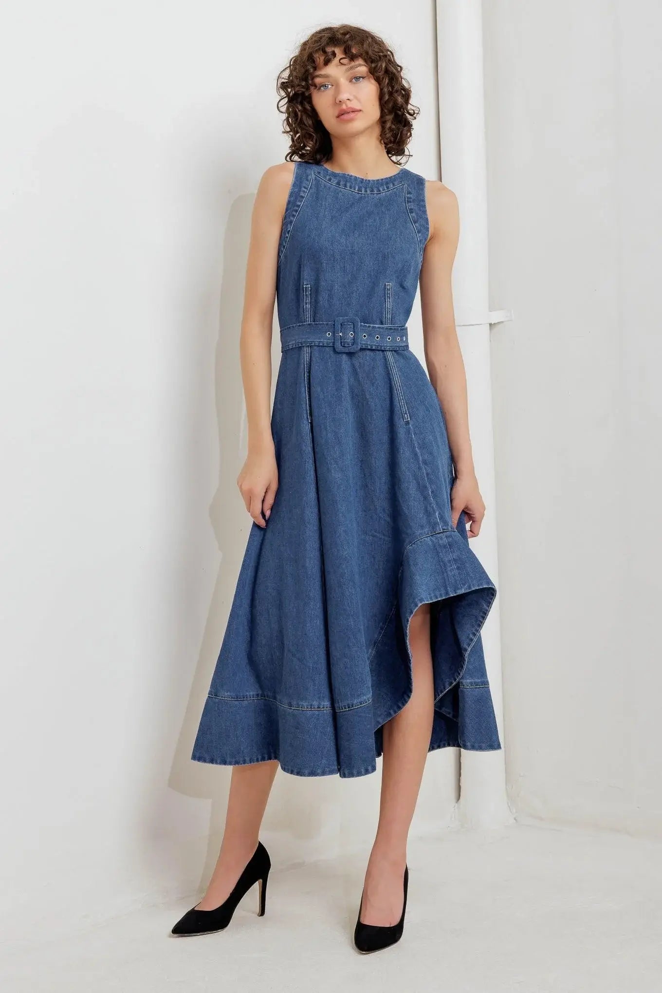 POET’S MUSE DENIM WOVEN MIDI DRESS - Flying Tomato - Flyclothing LLC