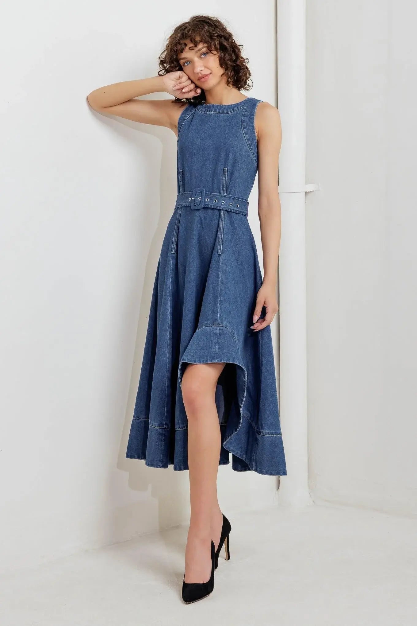 POET’S MUSE DENIM WOVEN MIDI DRESS - Flying Tomato - Flyclothing LLC