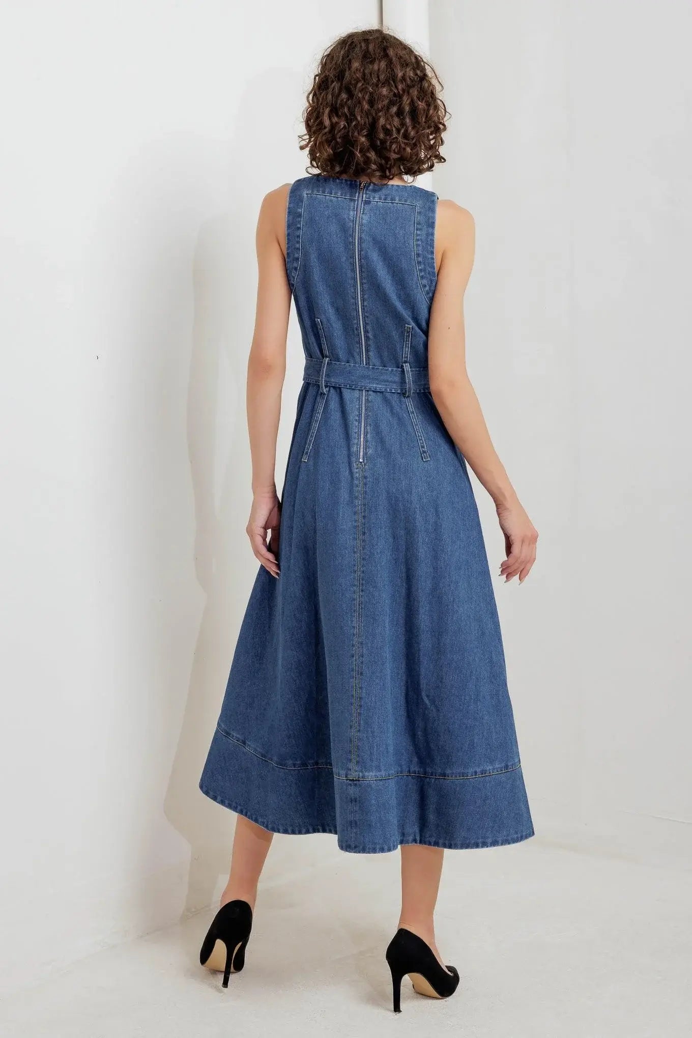 POET’S MUSE DENIM WOVEN MIDI DRESS - Flying Tomato - Flyclothing LLC