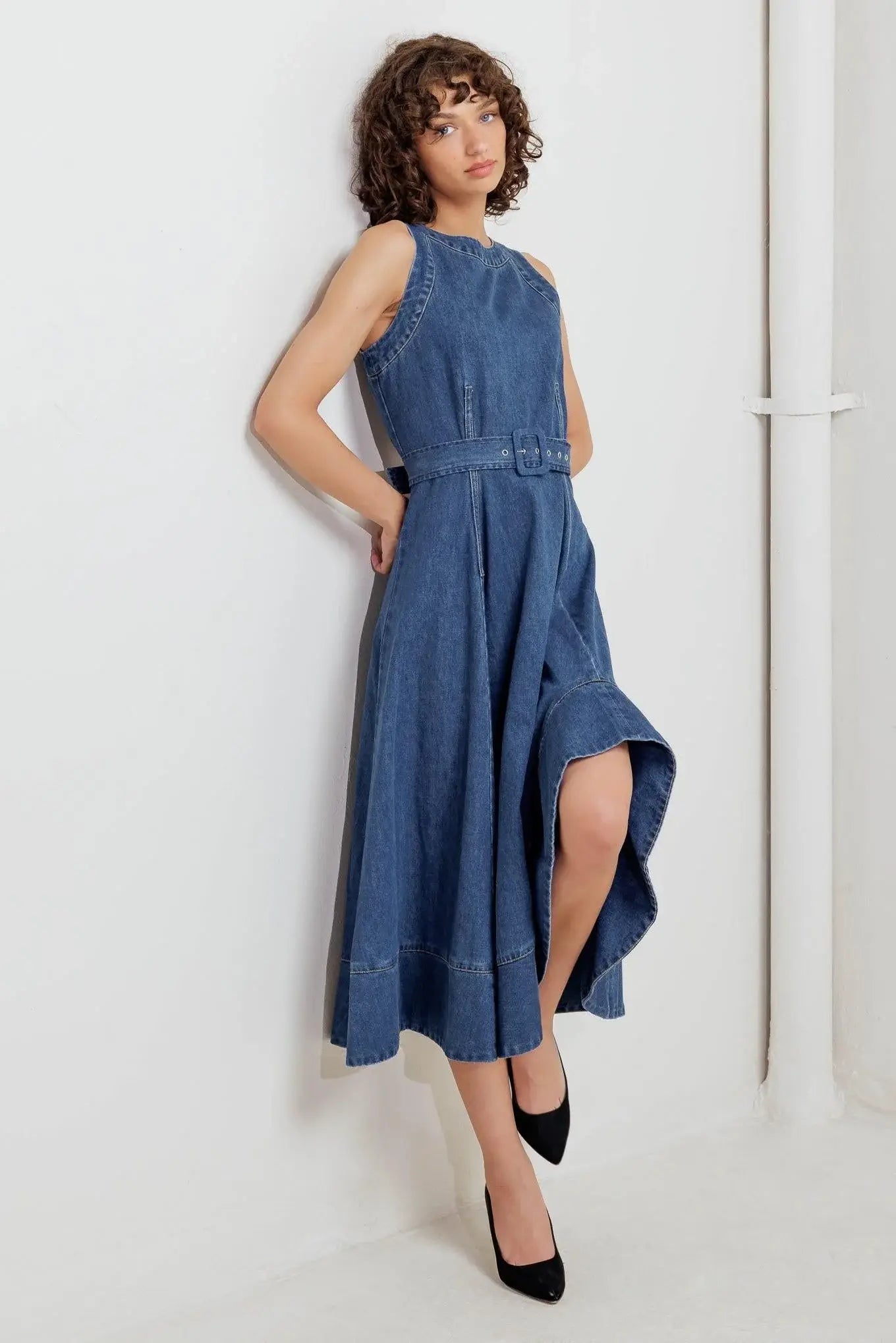 POET’S MUSE DENIM WOVEN MIDI DRESS - Flying Tomato - Flyclothing LLC