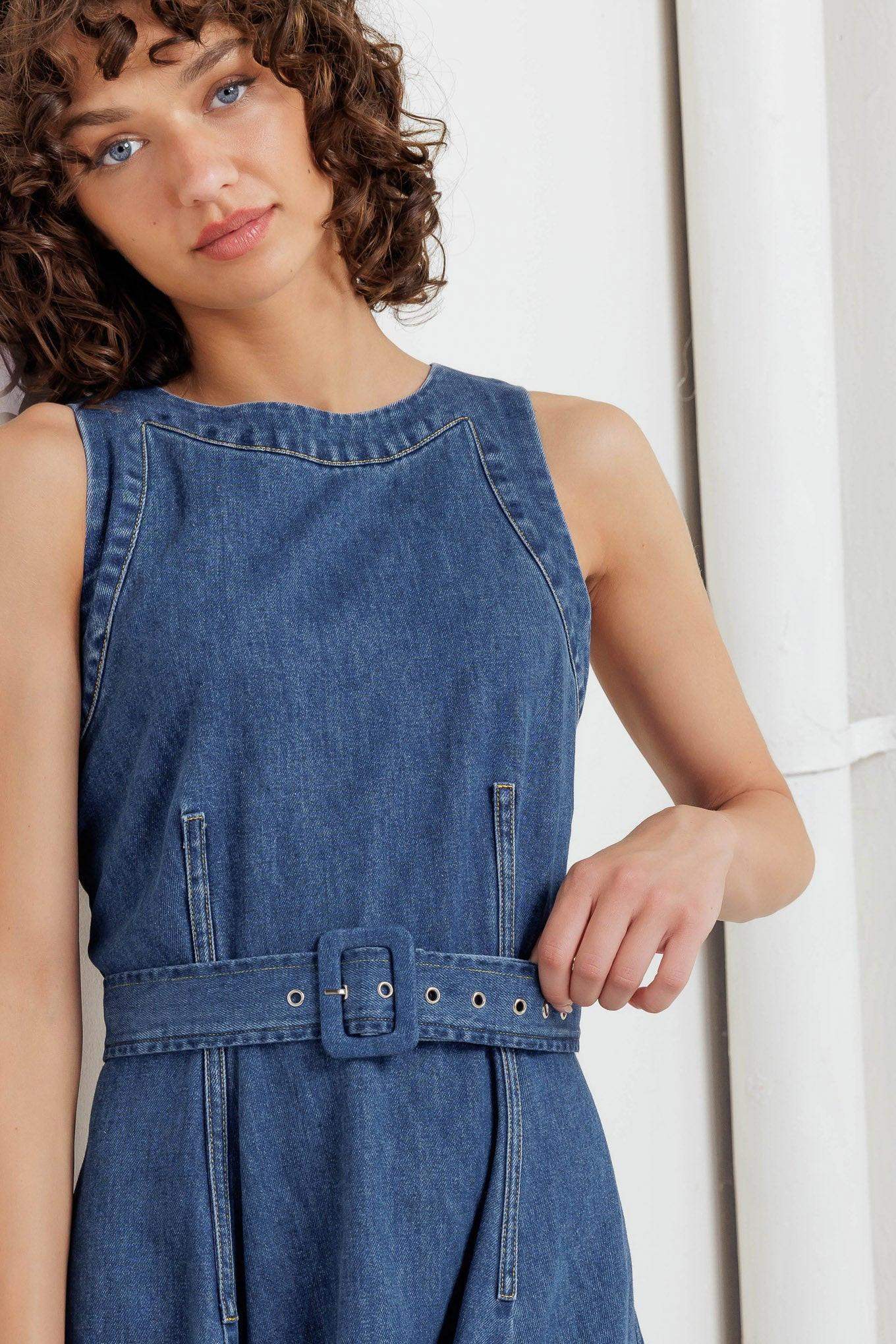 POET’S MUSE DENIM WOVEN MIDI DRESS - Flying Tomato - Flyclothing LLC