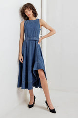 POET’S MUSE DENIM WOVEN MIDI DRESS - Flying Tomato - Flyclothing LLC